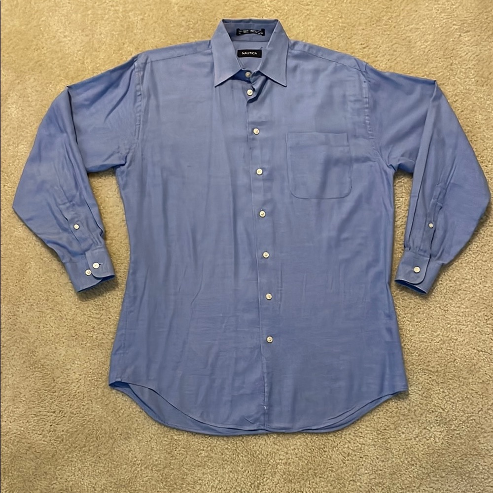 Nautica Blue Classic Dress Shirt Long Sleeve